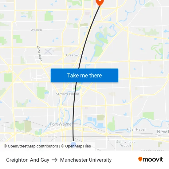 Creighton And Gay to Manchester University map