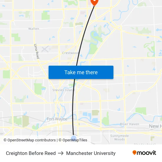 Creighton Before Reed to Manchester University map