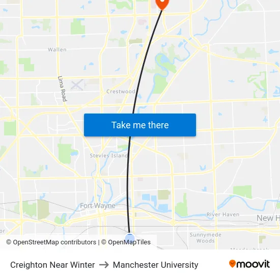 Creighton Near Winter to Manchester University map