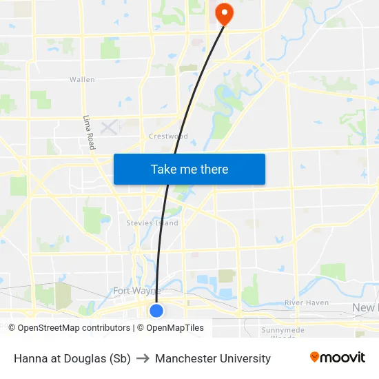 Hanna at Douglas (Sb) to Manchester University map