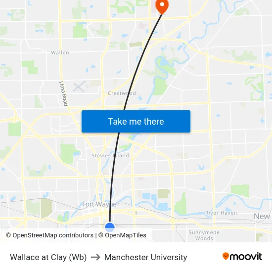Wallace at Clay (Wb) to Manchester University map