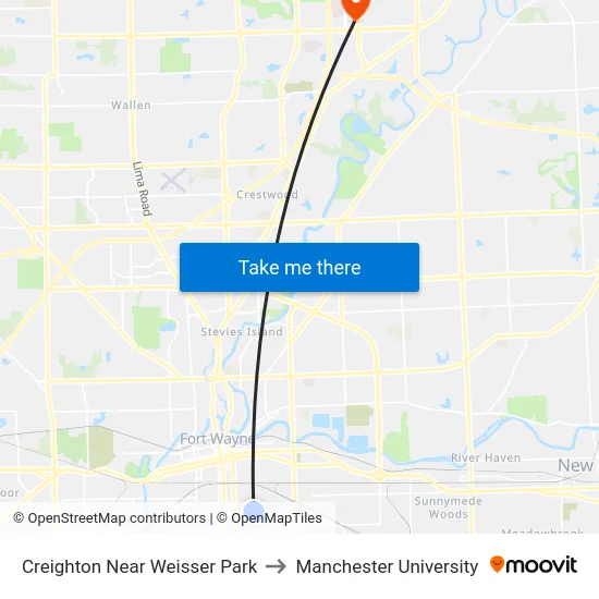 Creighton Near Weisser Park to Manchester University map