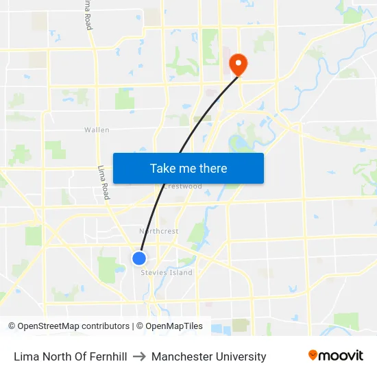 Lima North Of Fernhill to Manchester University map