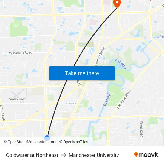 Coldwater at Northeast to Manchester University map