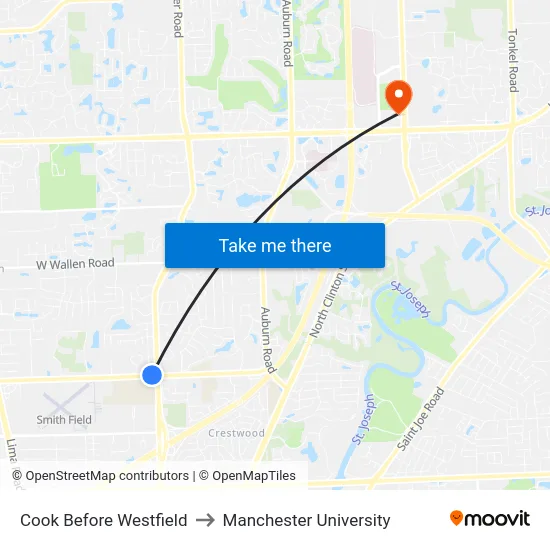 Cook Before Westfield to Manchester University map