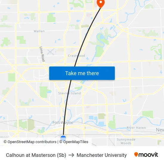 Calhoun at Masterson (Sb) to Manchester University map