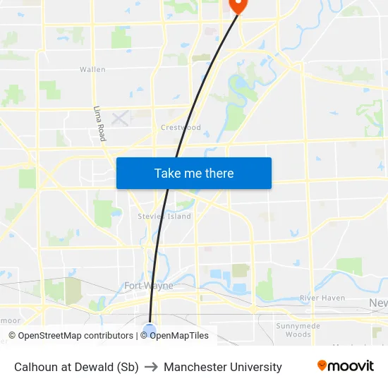 Calhoun at Dewald (Sb) to Manchester University map
