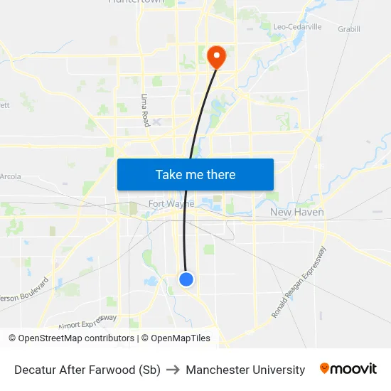 Decatur After Farwood (Sb) to Manchester University map
