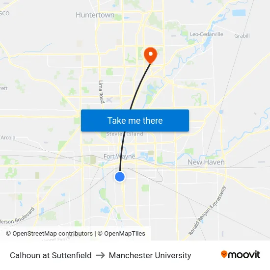 Calhoun at Suttenfield to Manchester University map