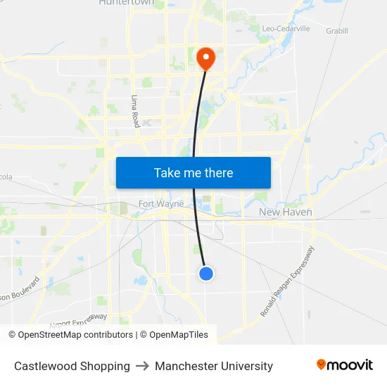 Castlewood Shopping to Manchester University map