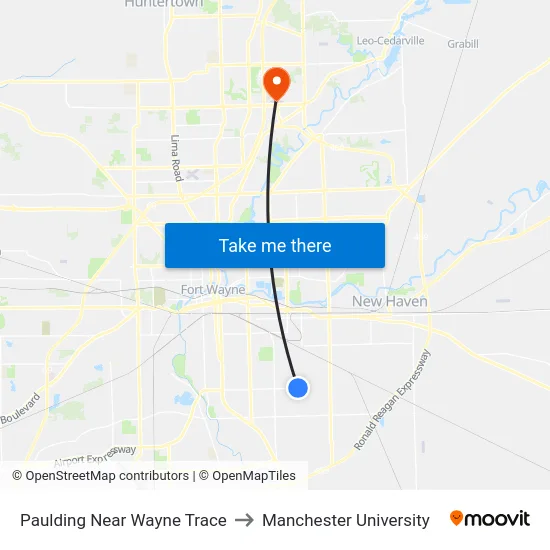 Paulding Near Wayne Trace to Manchester University map