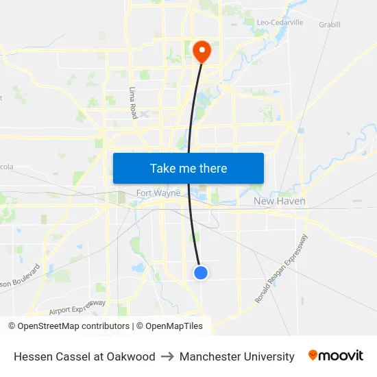 Hessen Cassel at Oakwood to Manchester University map