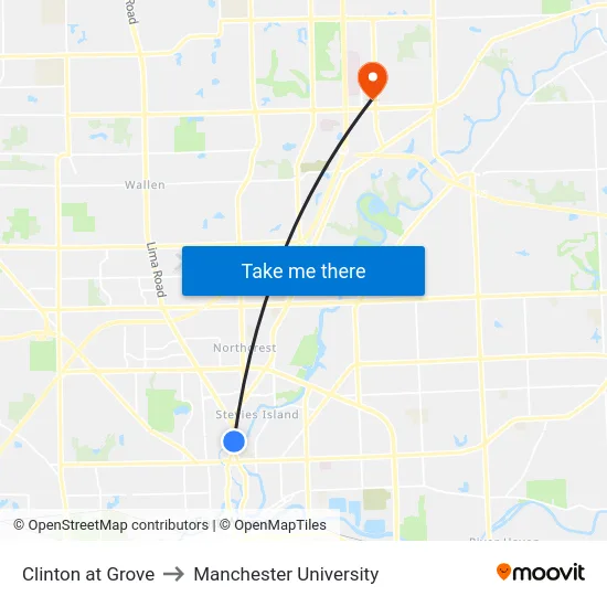 Clinton at Grove to Manchester University map