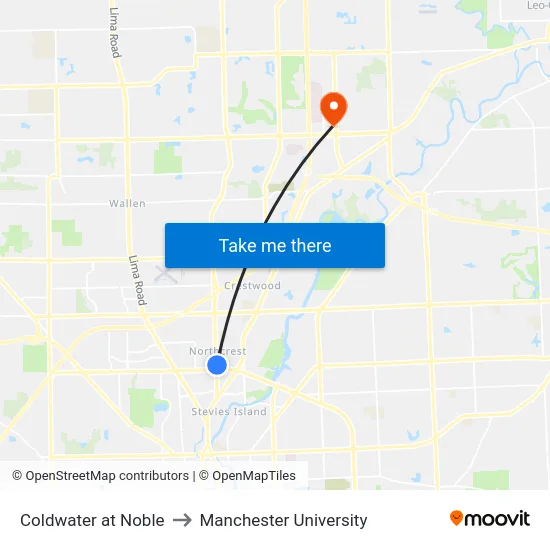 Coldwater at Noble to Manchester University map