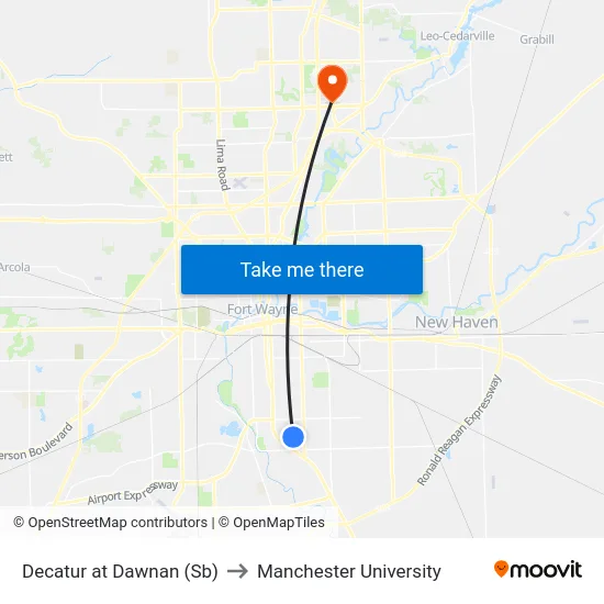 Decatur at Dawnan (Sb) to Manchester University map