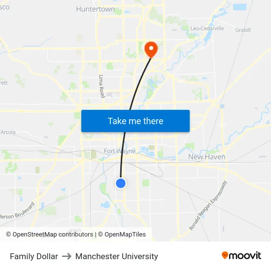 Family Dollar to Manchester University map