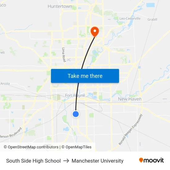 South Side High School to Manchester University map