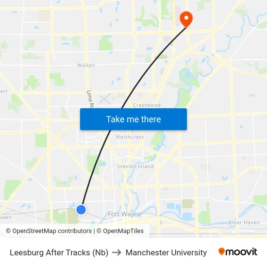 Leesburg After Tracks (Nb) to Manchester University map