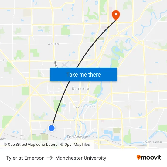 Tyler at Emerson to Manchester University map