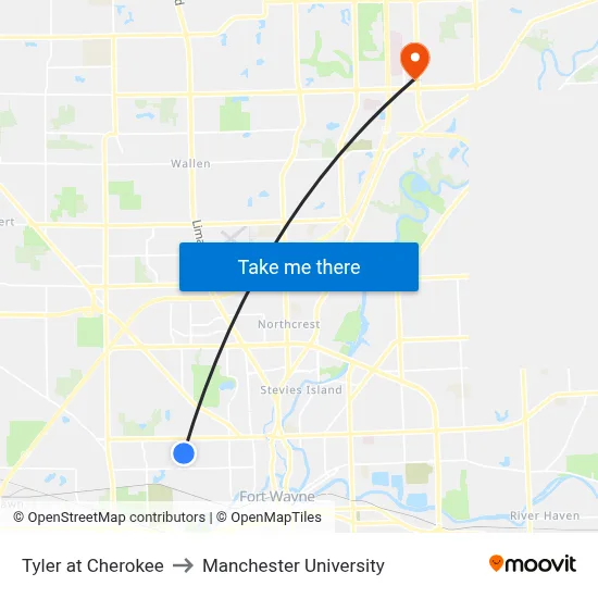 Tyler at Cherokee to Manchester University map