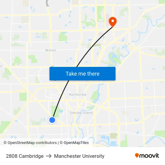 2808 Cambridge to Manchester University map