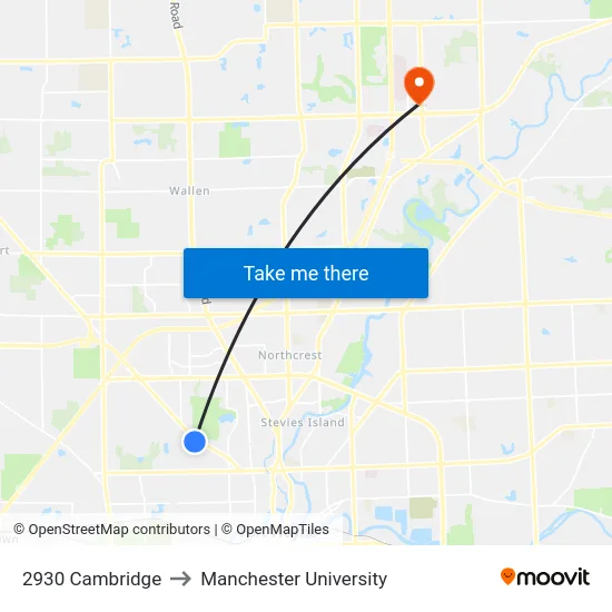 2930 Cambridge to Manchester University map