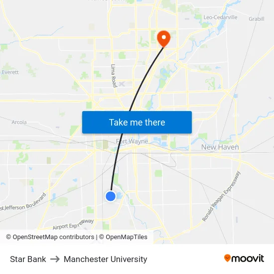 Star Bank to Manchester University map
