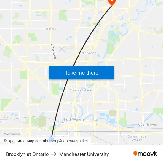 Brooklyn at Ontario to Manchester University map