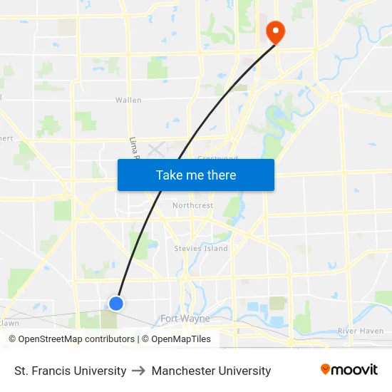 St. Francis University to Manchester University map