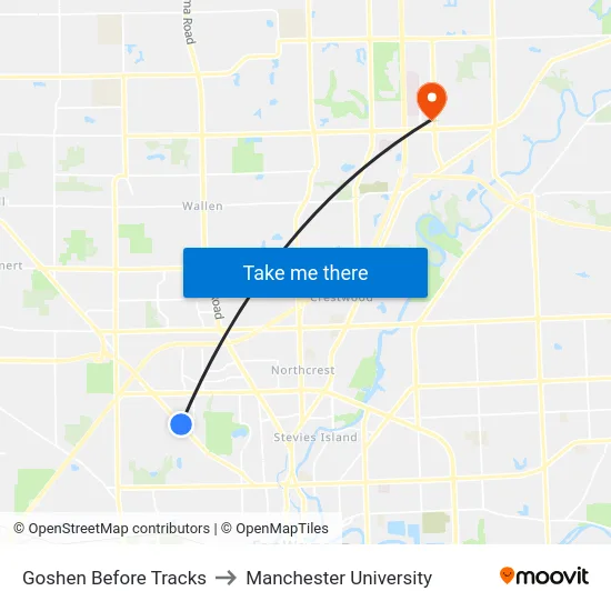 Goshen Before Tracks to Manchester University map