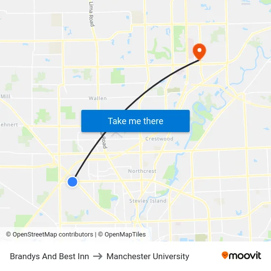 Brandys And Best Inn to Manchester University map