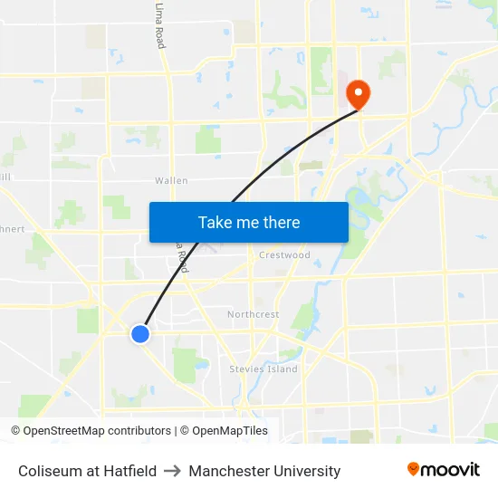 Coliseum at Hatfield to Manchester University map