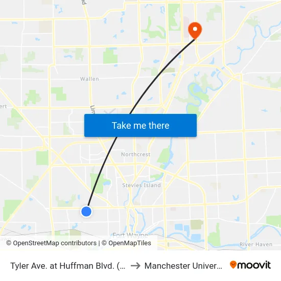 Tyler Ave. at Huffman Blvd. (Sb) to Manchester University map