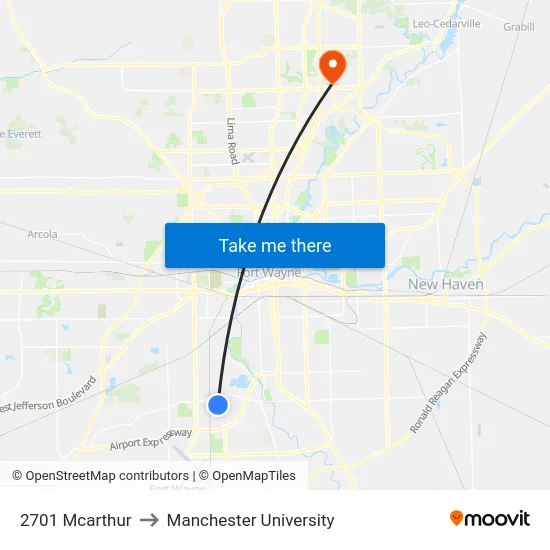 2701 Mcarthur to Manchester University map