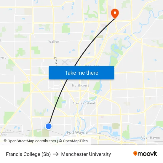 Francis College (Sb) to Manchester University map