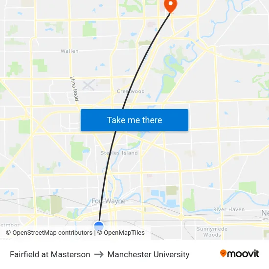 Fairfield at Masterson to Manchester University map