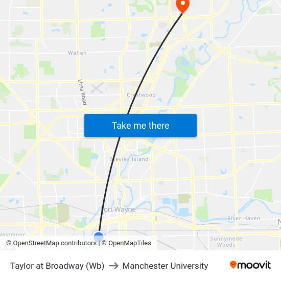 Taylor at Broadway (Wb) to Manchester University map