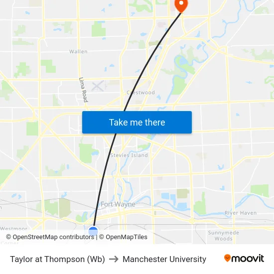 Taylor at Thompson (Wb) to Manchester University map