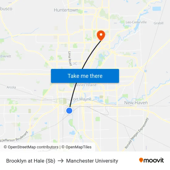 Brooklyn at Hale (Sb) to Manchester University map