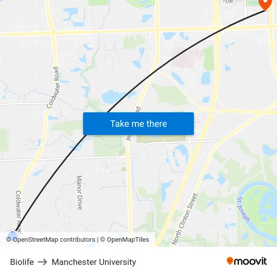 Biolife to Manchester University map