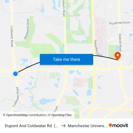 Dupont And Coldwater Rd. (Sb) to Manchester University map