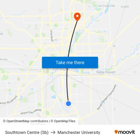 Southtown Centre (Sb) to Manchester University map