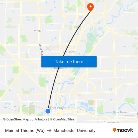 Main at Thieme (Wb) to Manchester University map