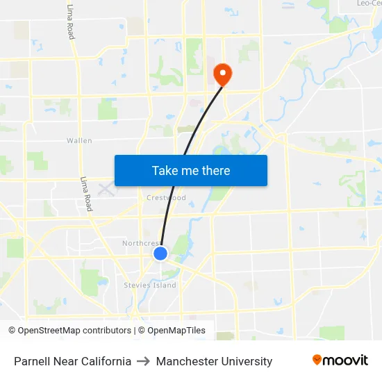 Parnell Near California to Manchester University map