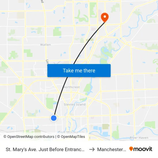 St. Mary's Ave. Just Before Entrance To Belmont Liquors (Sb) to Manchester University map