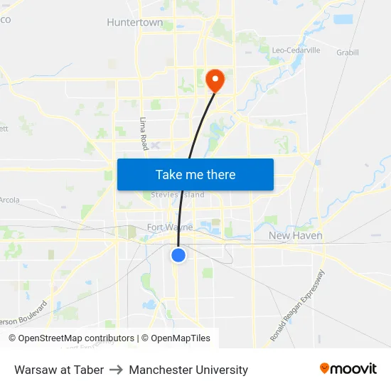 Warsaw at Taber to Manchester University map