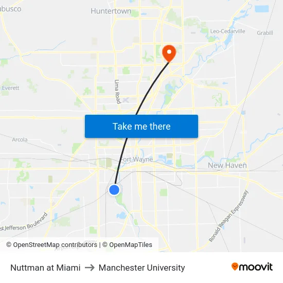 Nuttman at Miami to Manchester University map