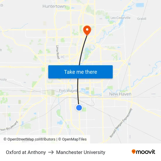 Oxford at Anthony to Manchester University map