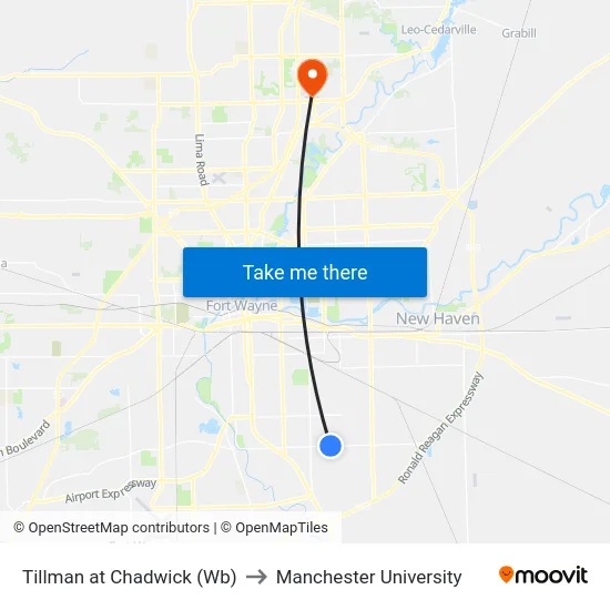 Tillman at Chadwick (Wb) to Manchester University map