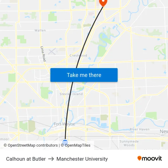 Calhoun at Butler to Manchester University map